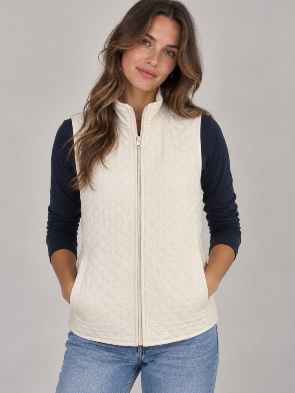 47 Lands’ End Quilted Vest – Size Small | NWT | Cream/White Lightweight Layer |